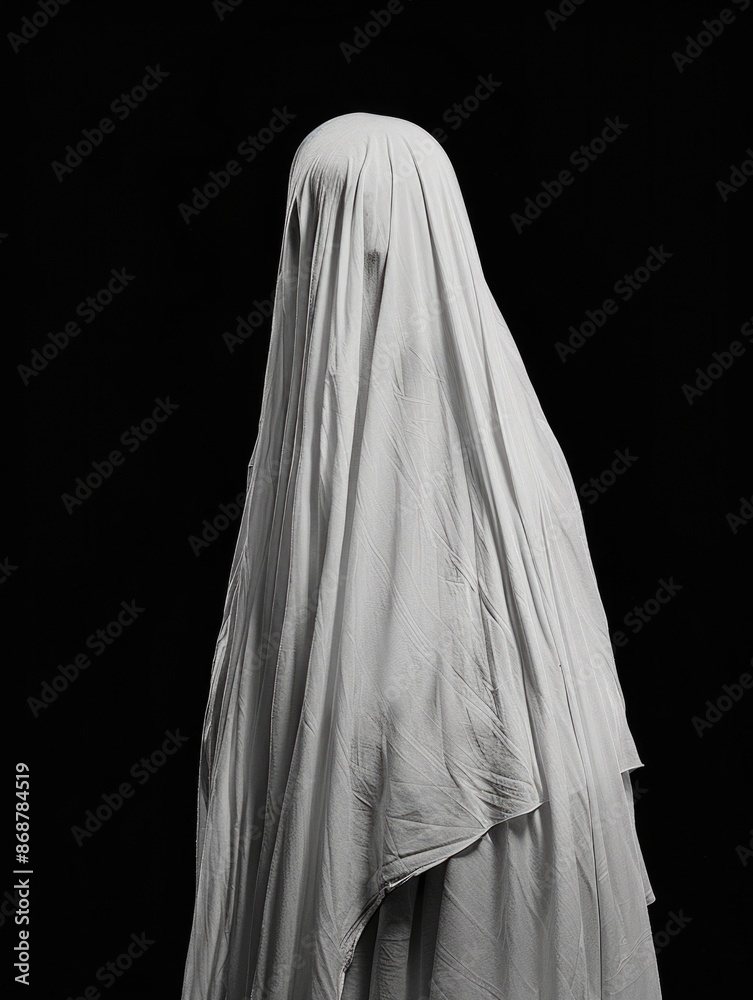Woman in White Veil Standing in Dark Woman in White Veil Standing in Dark