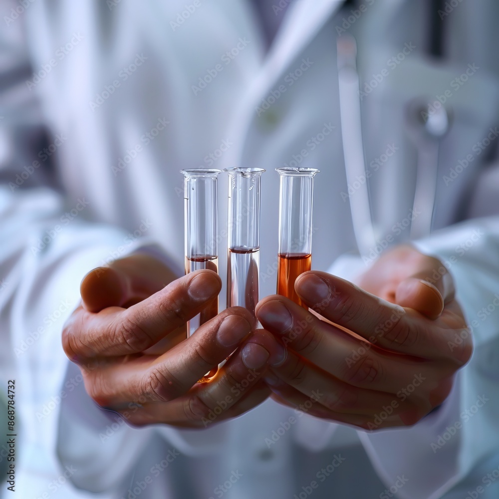 Medical Lab: Research, tests, and studies using science like chemistry, physics, and biology. They use lab equipment like pipettes and test tubes. Image shows a doctor's hands holding these items. Medical Lab: Research, tests, and studies using science like chemistry, physics, and biology. They use lab equipment like pipettes and test tubes. Image shows a doctor's hands holding these items.