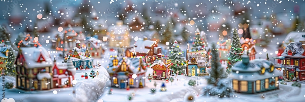 Fototapeta premium Winter village miniature covered in snow