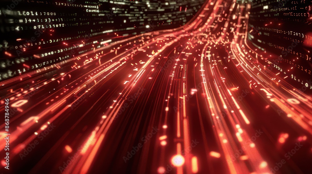 Fototapeta premium Digital Highway - Abstract Red Lines of Light