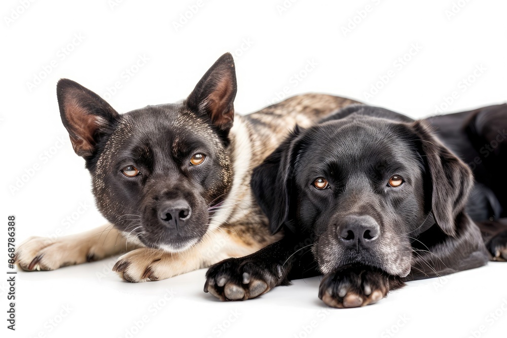 Fototapeta premium Cat and dog posing together on white background
