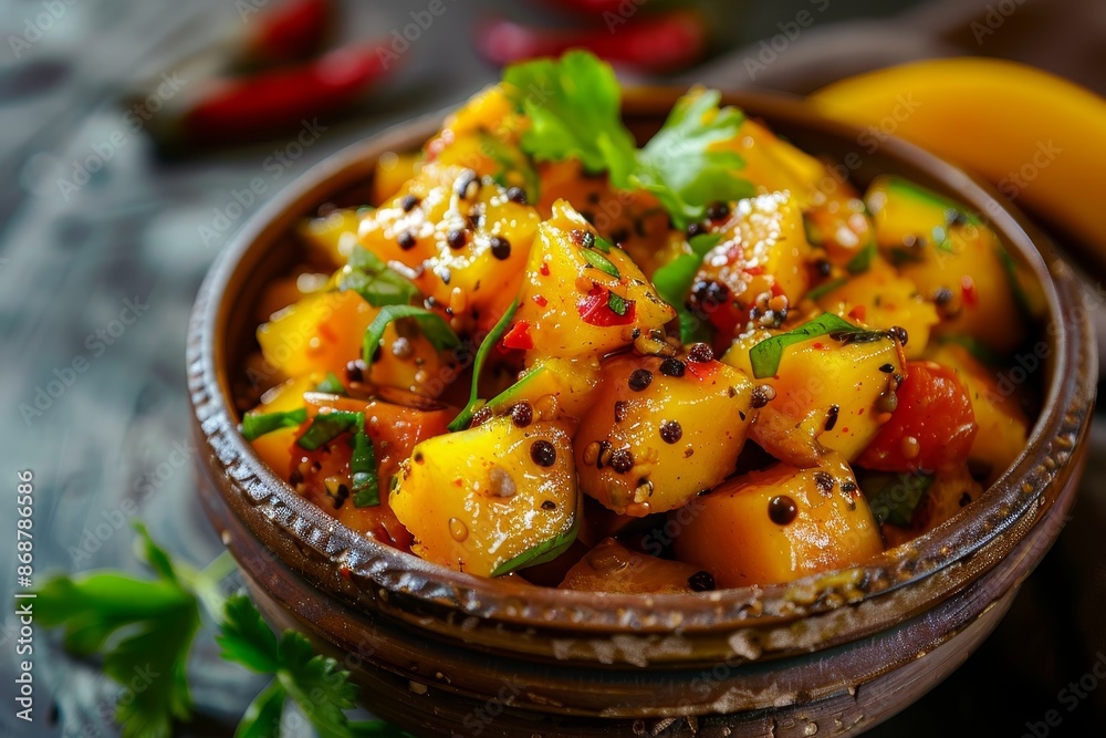 Mango pickle in a bowl focused Mango pickle in a bowl focused