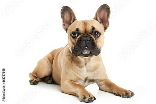 French bulldog resting on white background