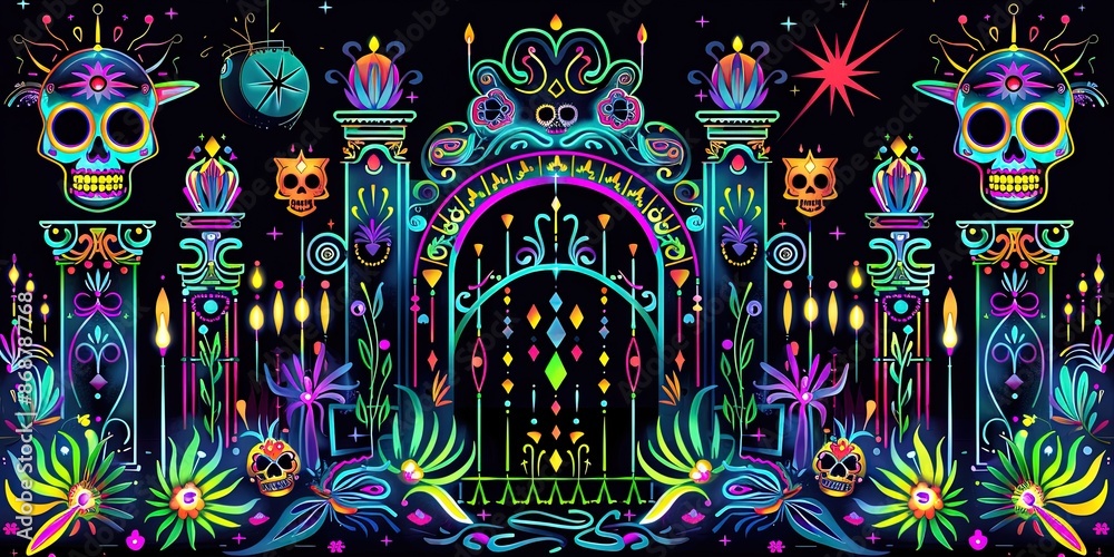 modern twist on a gate decorated with sugar skulls to the otherworld for dia de los muertos modern twist on a gate decorated with sugar skulls to the otherworld for dia de los muertos