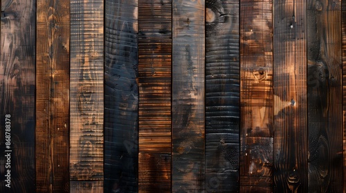 Against a blurred neutral background, richly textured medium dark wood planks display subtle grain patterns and warm undertones.