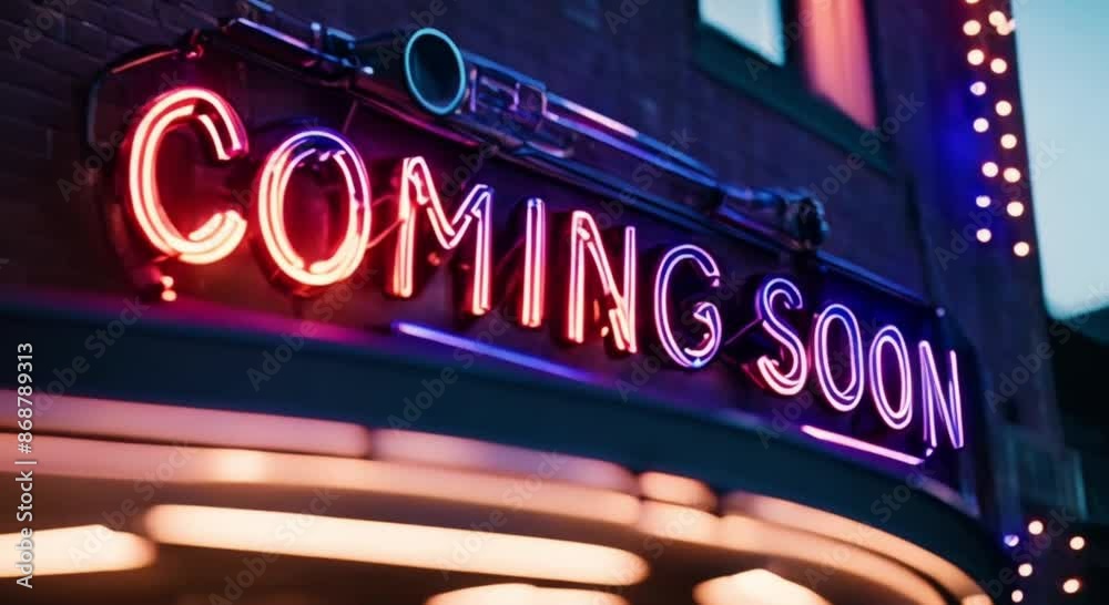 neon sign on building exterior that says coming soon