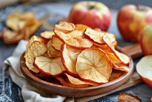 Natural dried snacks Organic chips Homemade apple slices Healthy fruit photo