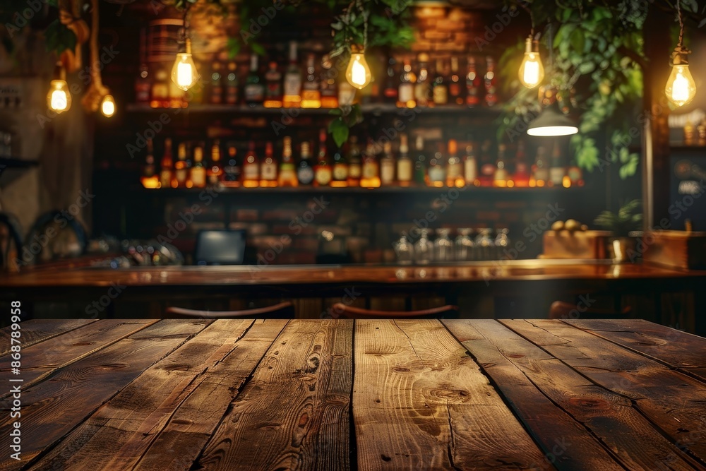 Night panorama background for pub with empty table Night panorama background for pub with empty table