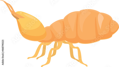 Big orange termite is walking on six legs and has a big head