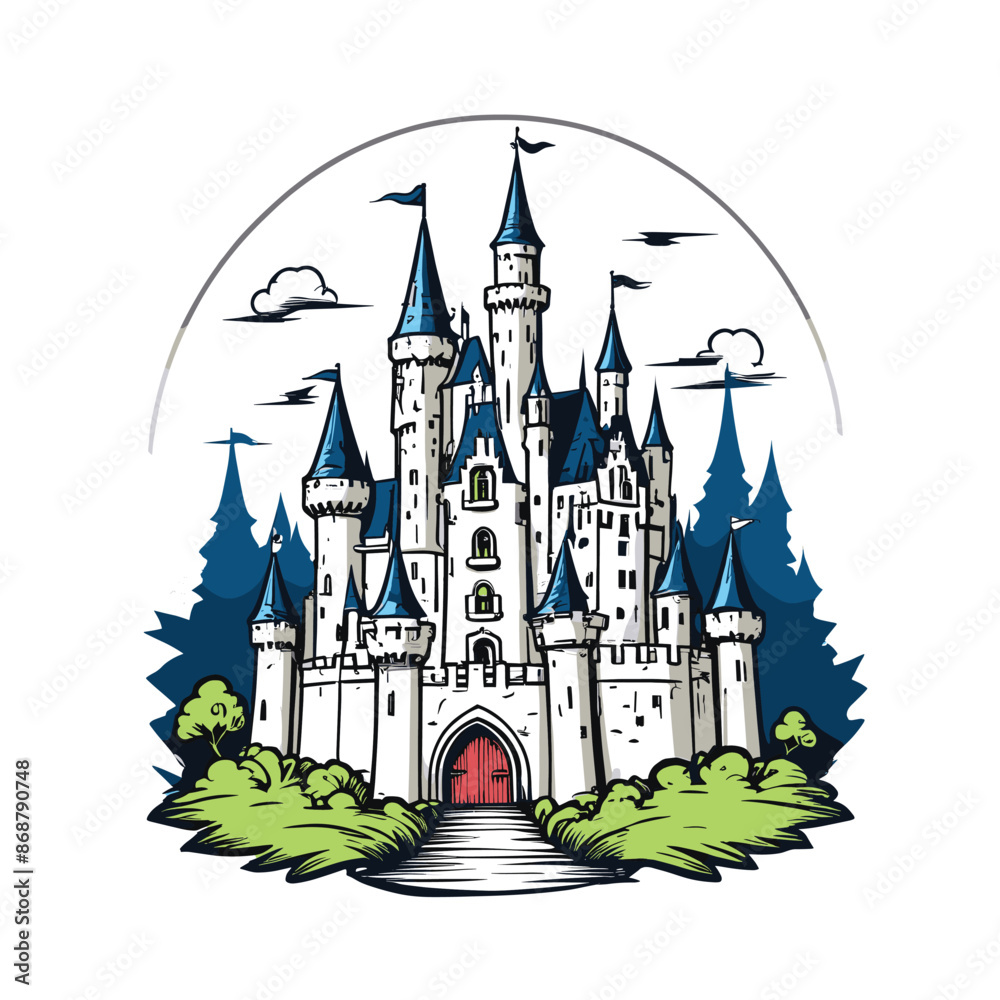 Obraz premium Hand Drawn Fairy Tale Castle Illustration