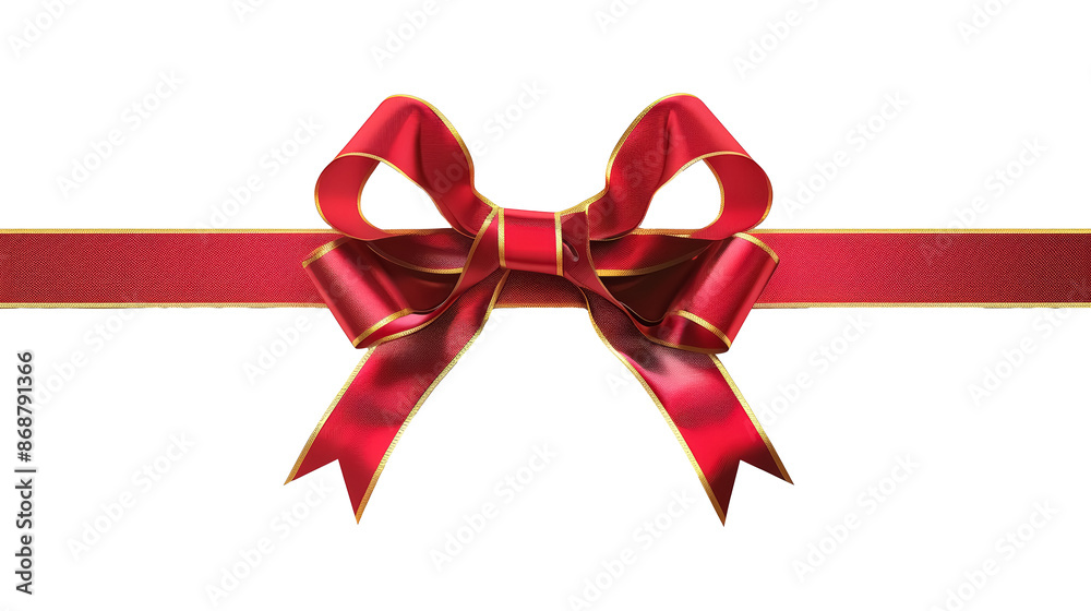 Red ribbon and bow with gold edging isolated on transparent background, PNG with transparent background Red ribbon and bow with gold edging isolated on transparent background, PNG with transparent background