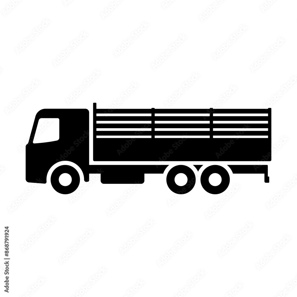 Truck icon. Black silhouette. Side view. Vector simple flat graphic illustration. Isolated object on a white background. Isolate. Truck icon. Black silhouette. Side view. Vector simple flat graphic illustration. Isolated object on a white background. Isolate.