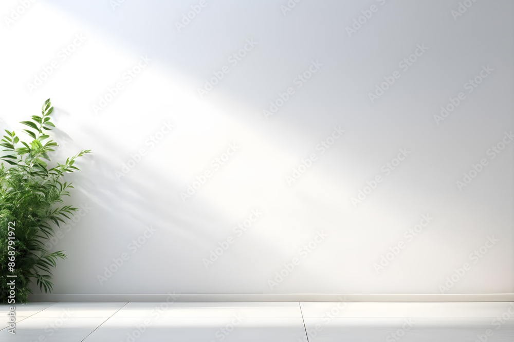 A simple indoor scene with a white wall and a green potted plant A simple indoor scene with a white wall and a green potted plant