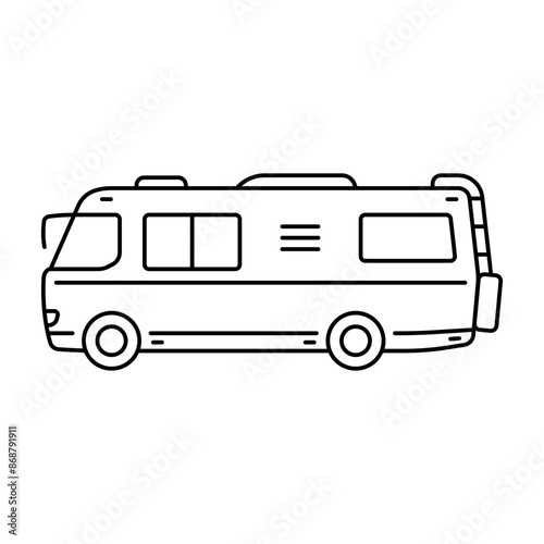 Motorhome icon. Camper, van. Black contour linear silhouette. Editable strokes. Side view. Vector simple flat graphic illustration. Isolated object on a white background. Isolate.