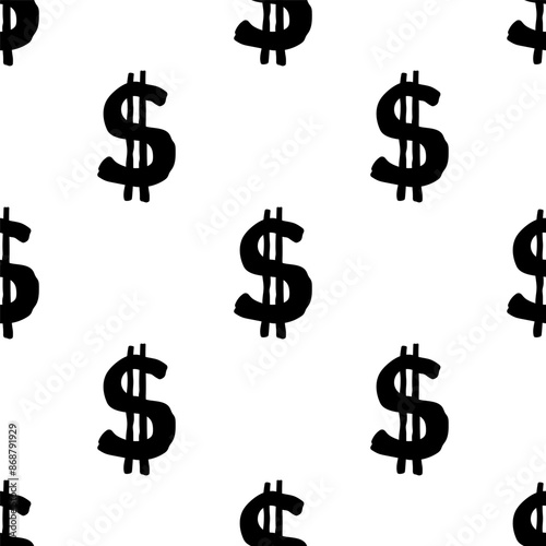 Black dollar signs isolated on white background. Monochrome seamless pattern. Vector simple flat graphic hand drawn illustration. Texture.