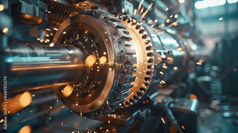 Sparks flying on automated machinery at a factory illustrating industrial processes and manufacturing automation Sparks flying on automated machinery at a factory illustrating industrial processes and manufacturing automation