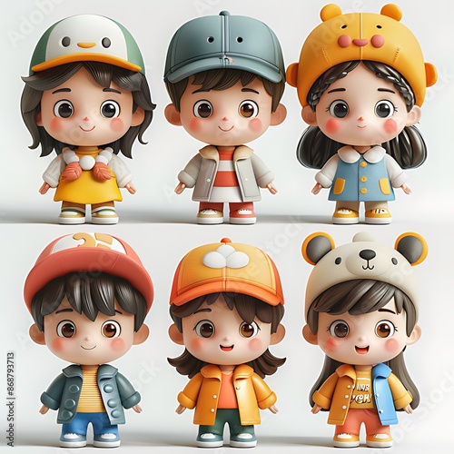 3d kids set character white background isolated