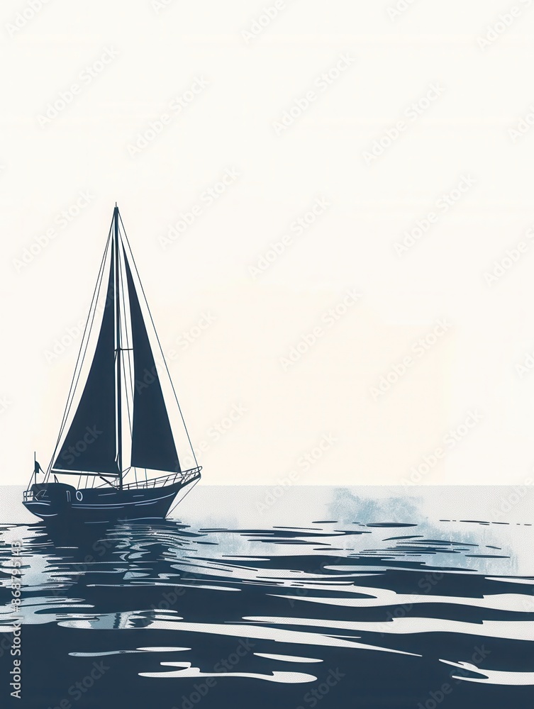 Fototapeta premium A minimalist silhouette of a sailboat on the water at sunset, perfect for companies offering sea travel and yachting experiences. Generative AI