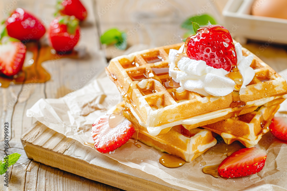 fresh homemade waffles with strawberries and cream fresh homemade waffles with strawberries and cream