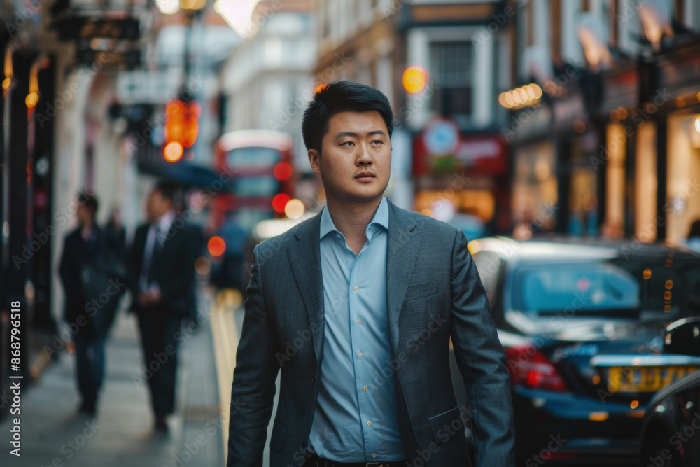 Young businessman walking through London city centrum at daytime Young businessman walking through London city centrum at daytime