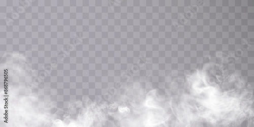White translucent smoke steam cloudiness fog smog background. Vector special overlay effect isolated on transparent background for web design and illustrations.