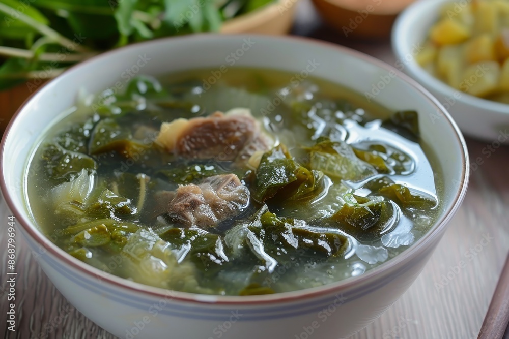 Savoury soup with bitter gourd and spare ribs Chinese herbal dish Savoury soup with bitter gourd and spare ribs Chinese herbal dish