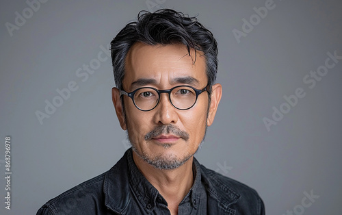 Headshot of Asian Male Actor Wearing Glasses