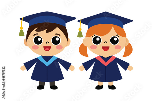 cartoon happy children in graduation vector