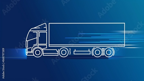 A stylized truck in white against a dark blue gradient background