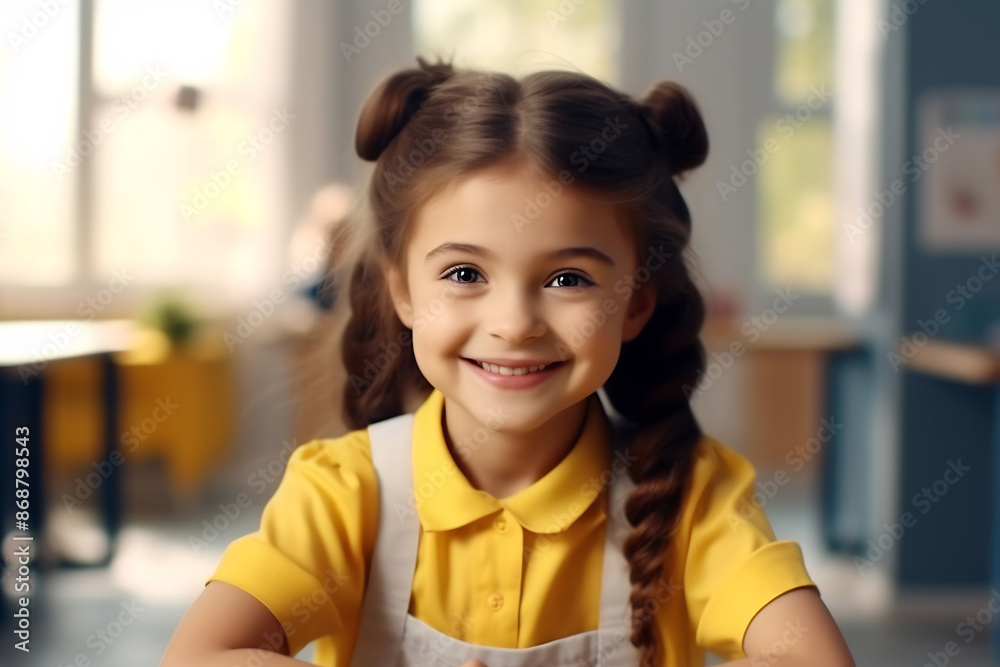 Joyful Girl with Braids at School