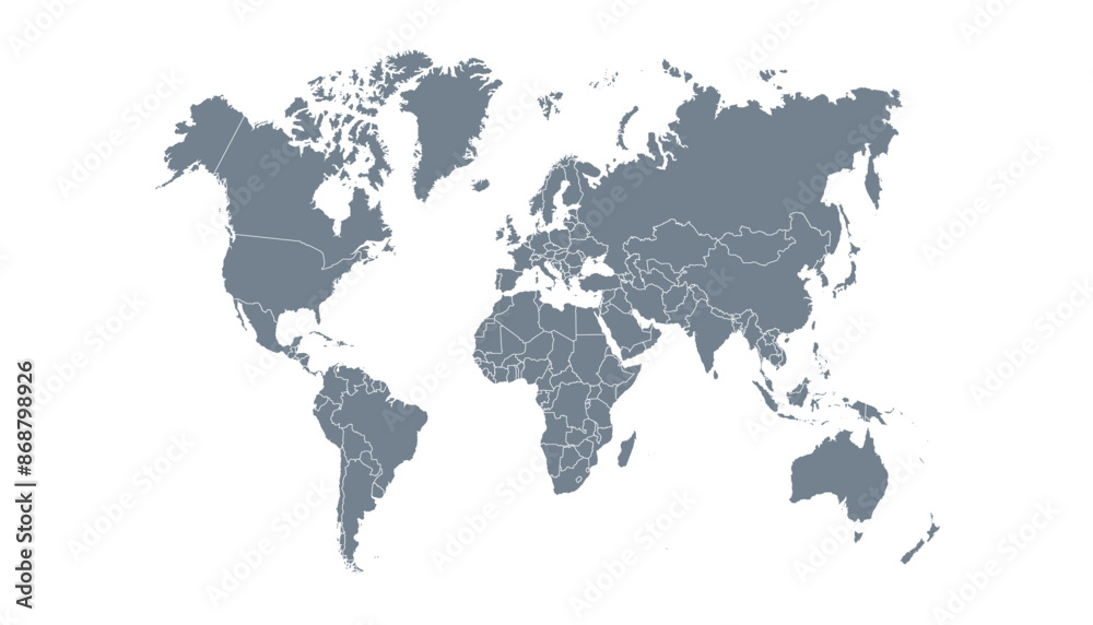 World map. Modern grey vector map. Silhouette map World map. Modern grey vector map. Silhouette map