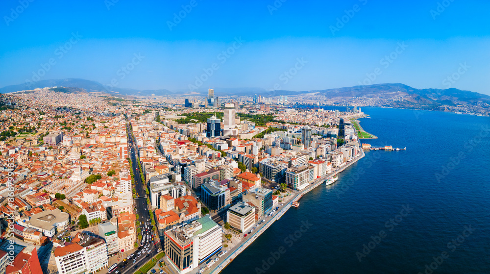 Obraz premium Izmir city centre aerial panoramic view in Turkey