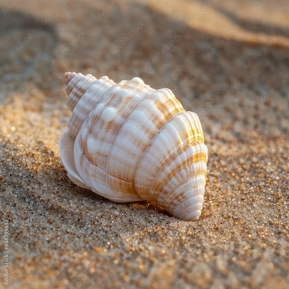 White Seashell Resting on Sandy Surface