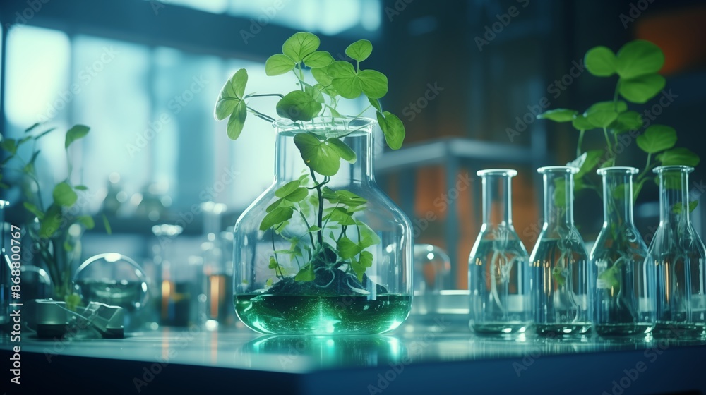 Green Technology Concept with Plants and Green Shoots in a Laboratory. Green Technology Concept with Plants and Green Shoots in a Laboratory.
