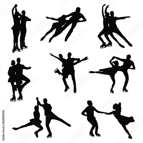 Couple's Ice Skating Vector Art Silhouette Bundle