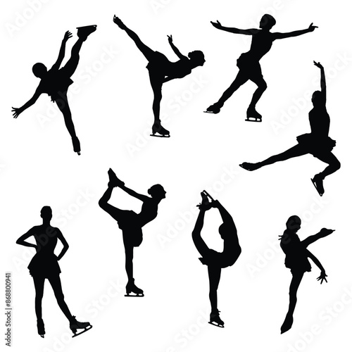 Women's Ice Skating Vector Art Silhouette Bundle