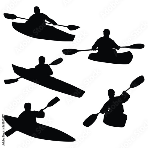 Kayaking Vector Art Silhouette Illustration Set