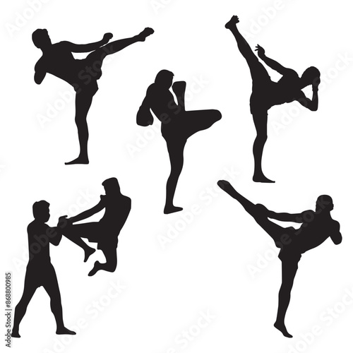 Set of Kickboxing Martial Art Vector Silhouette