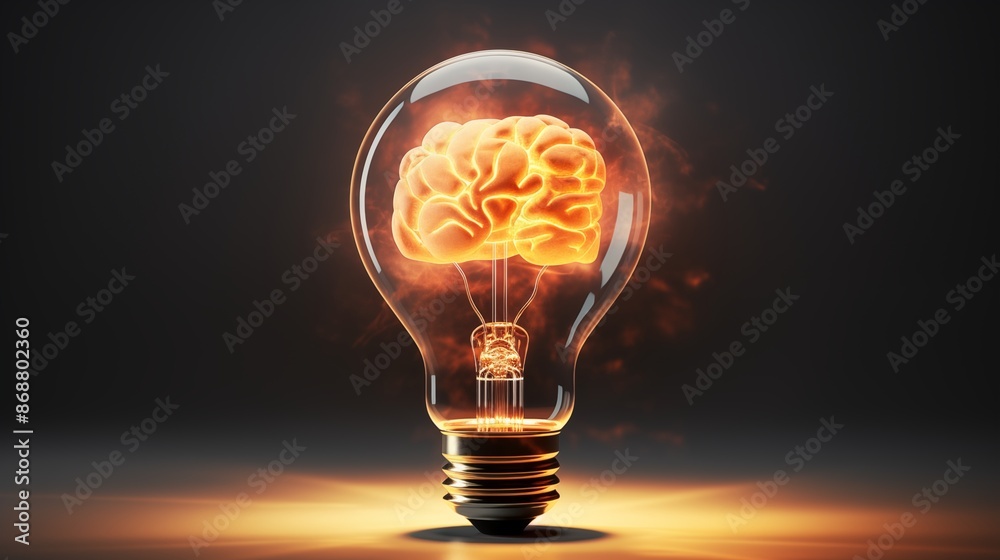 Human brain lightbulb new ideas concept Human brain lightbulb new ideas concept
