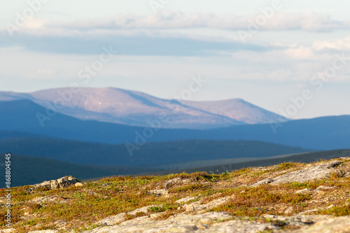 A view to distant fells seen from Kiilopää fell at Urho Kekkonen National Park, Finland, Northern Europe