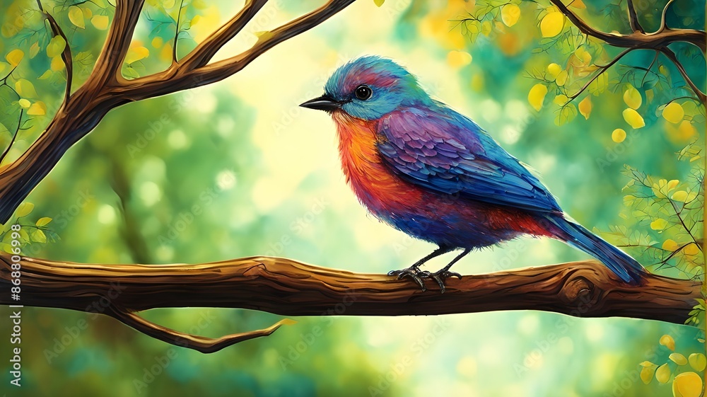 Fototapeta premium Small bird on a tree branch, Generative AI