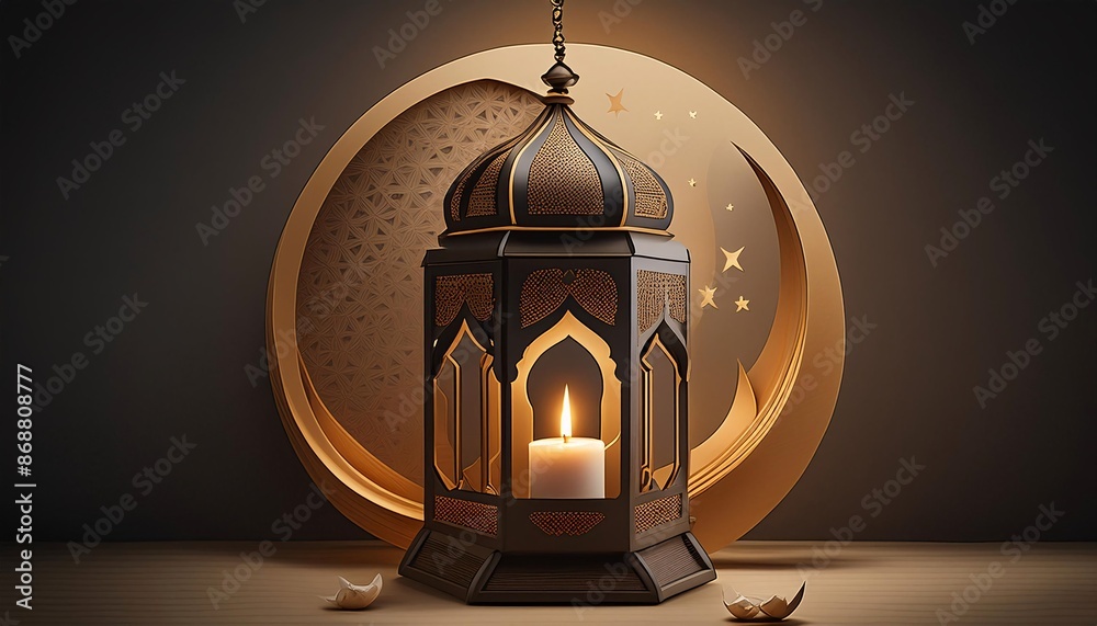 Celebrate the beauty and peace of Ramadan Kareem with illustrations featuring lantern lights and a crescent moon. generative ai Celebrate the beauty and peace of Ramadan Kareem with illustrations featuring lantern lights and a crescent moon. generative ai