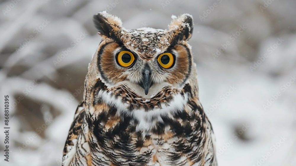 Portrait of a beautiful owl in winter Portrait of a beautiful owl in winter