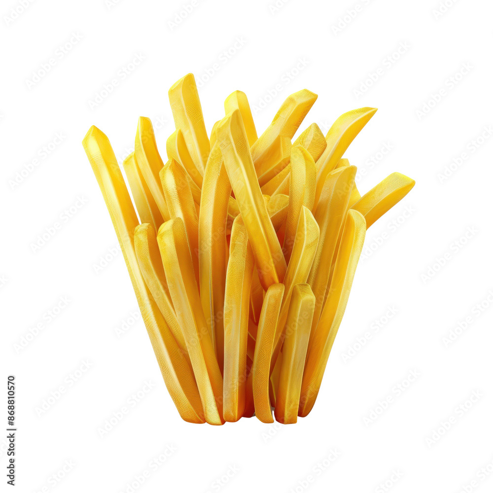 A close-up image of golden, crispy French fries arranged in a neat pile, isolated on a white background. Perfect for fast food & snack concepts. A close-up image of golden, crispy French fries arranged in a neat pile, isolated on a white background. Perfect for fast food & snack concepts.