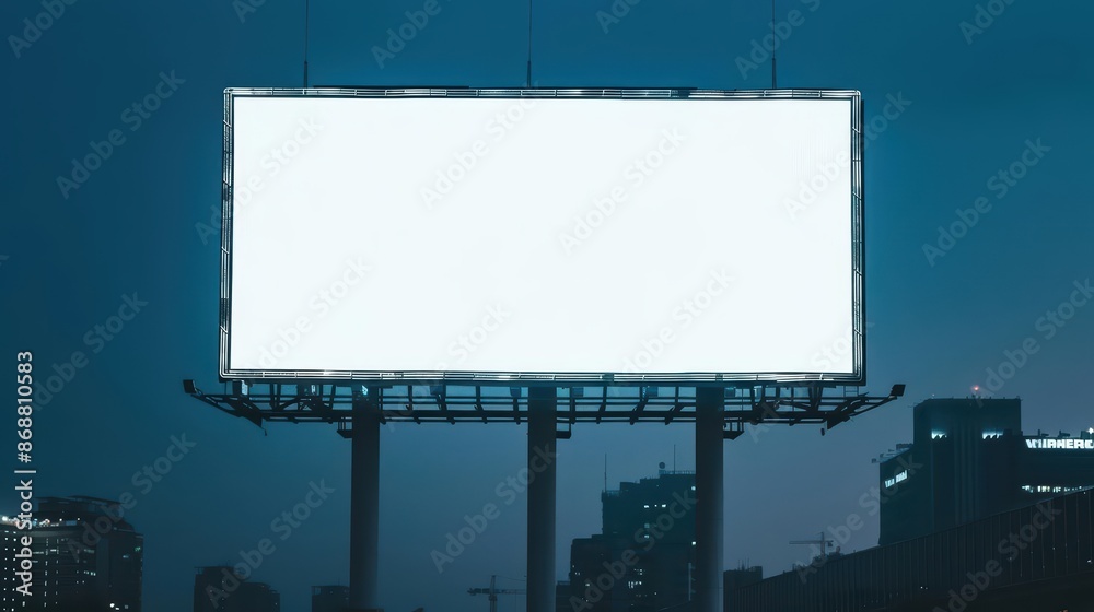 Minimalist depiction of a blank city billboard with abstract cyber visuals and clean design with copy space Minimalist depiction of a blank city billboard with abstract cyber visuals and clean design with copy space
