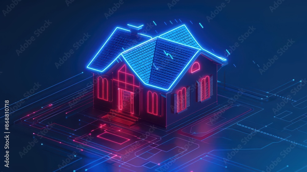 Minimalist depiction of a house for sale with abstract cyber visuals and clean design with copy space Minimalist depiction of a house for sale with abstract cyber visuals and clean design with copy space