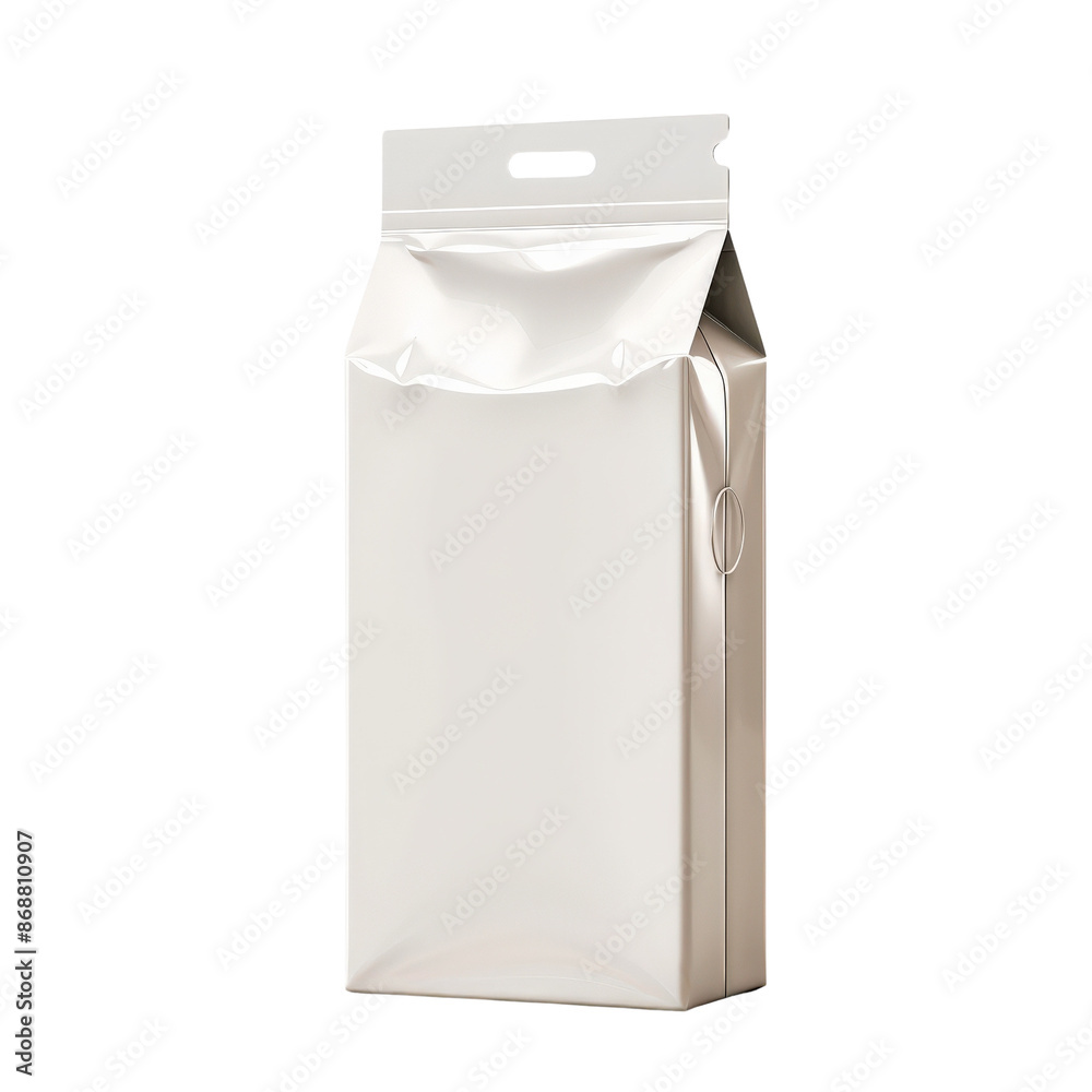 High-resolution image of a blank, metallic foil bag package standing with a sleek, shiny finish suitable for various product designs.
