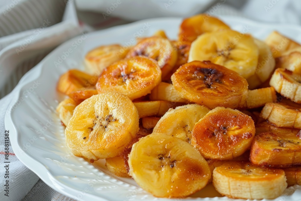 Banana chips in a white dish Banana chips in a white dish