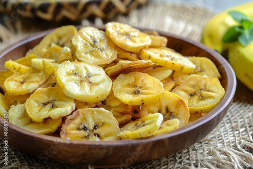 Banana chips dehydrated Kerala cuisine fried in oil with potato and spices