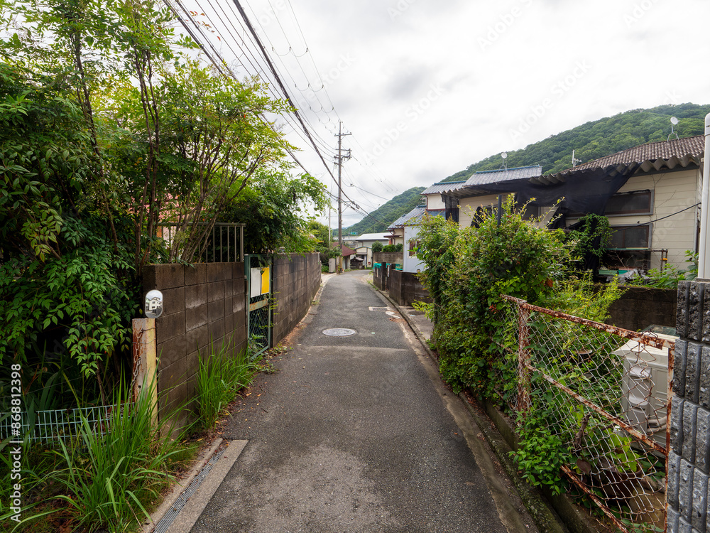 Obraz premium 古い家が建ち並ぶ路地の風景